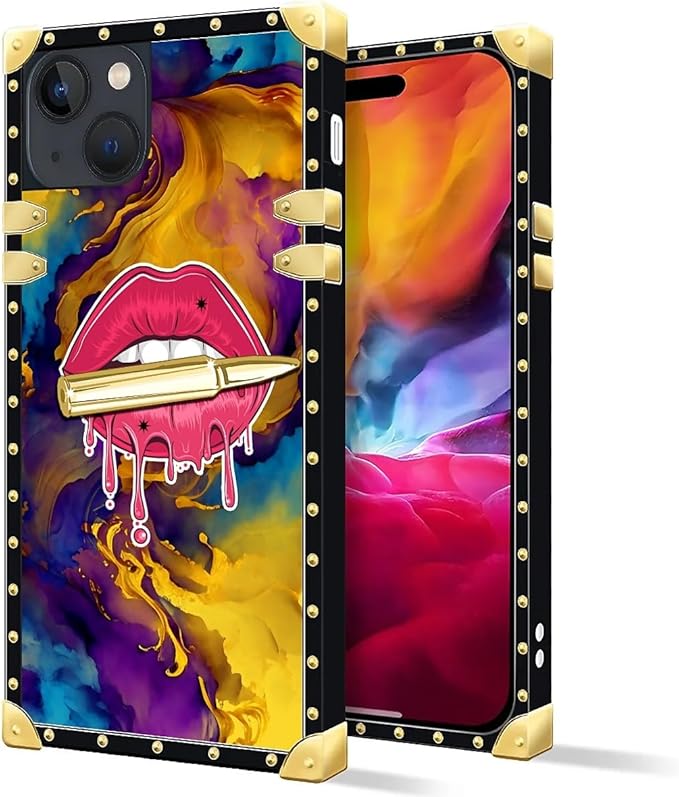 Compatible with iPhone 15 Case, Cool Corlorful Lip Marble Luxury Golden - Image 2