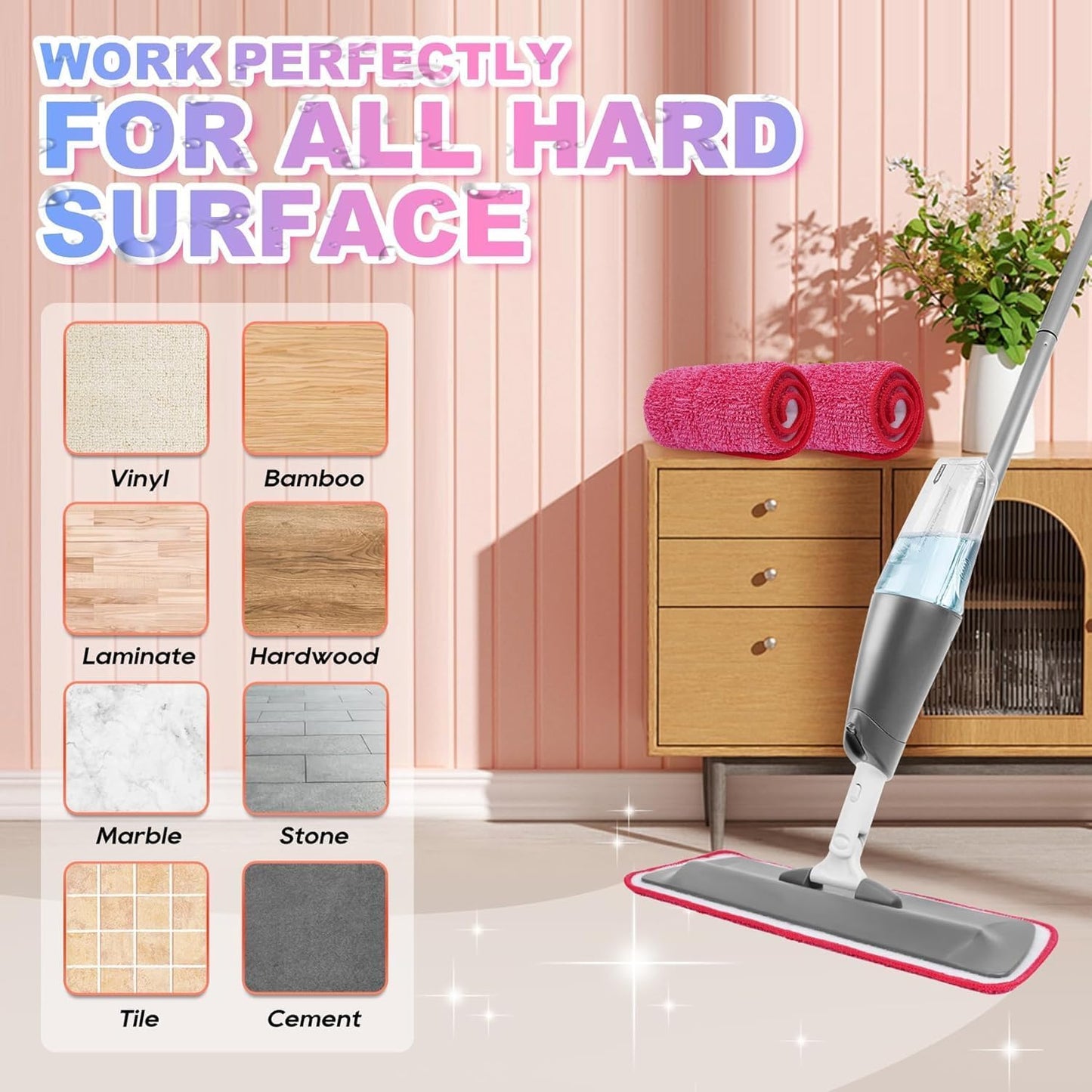 Replacement Microfiber Mop Pads Reusable Compatible with Reveal Spray Mop with Washable Pads, 16.5" Reusable Wet & Dry Mop Replacement Pads Fit for Any Microfiber Reveal Flat Mops(6 Pack)