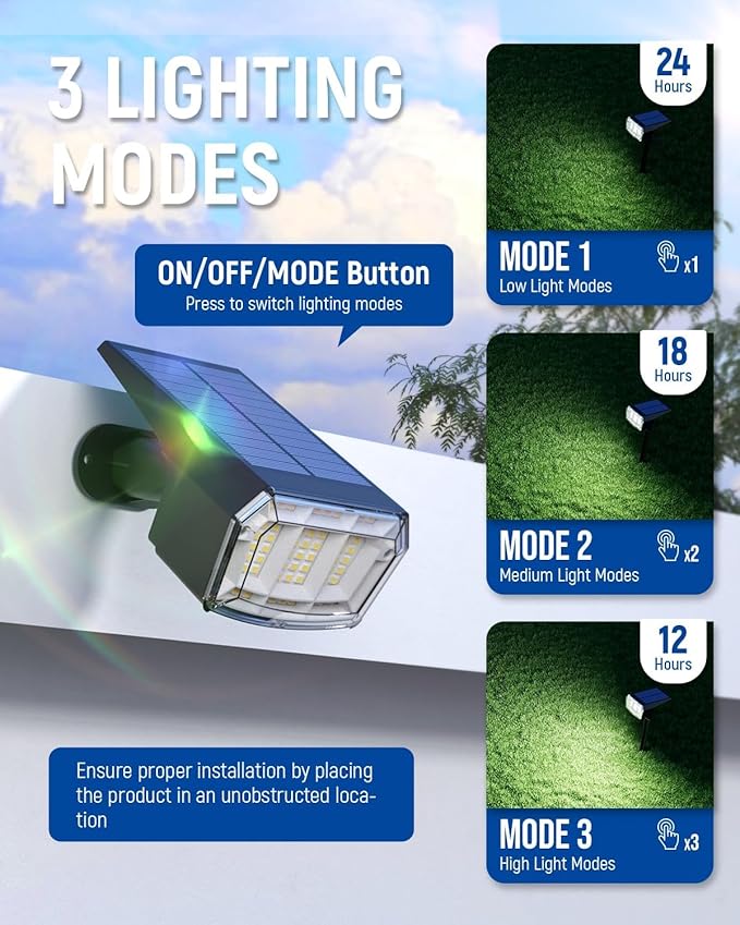 AUDERWIN Solar Spot Lights Outdoor Waterproof 6 Pack IP65, 63 LED 3 Lighting - Image 2