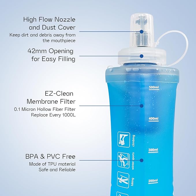 GUYI 700ml Collapsible Water Filter Bottle, Removes Impurities, BPA Free - Image 2