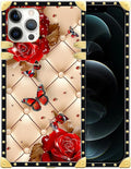 Compatible with iPhone 12 12 Pro Case, Shining Red Rose Butterfly Leather by Unknown