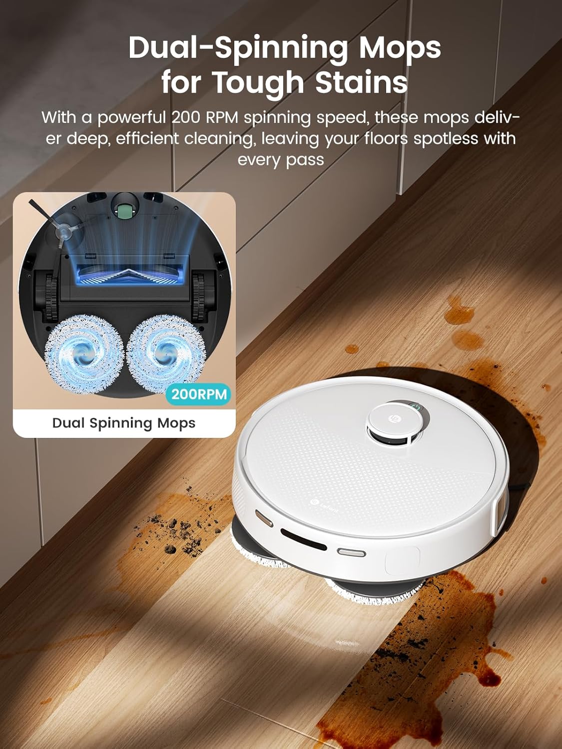 Lefant Robot Vacuum and Mop, 12000Pa Suction, Self Emptying, Auto Mop Washing and Drying for Hands-Free, Anti-Tangle Brushes, Dual Spinning Mop for Pet Hair Dust, Wi-Fi/App/Alexa/iWatch Control, M3