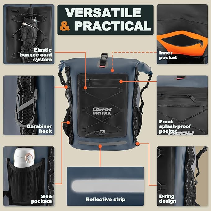OSAH DRYPAK Waterproof Backpack Dry Bag 25L/35L/55L/85L – Heavy Duty Roll-Top - Image 3