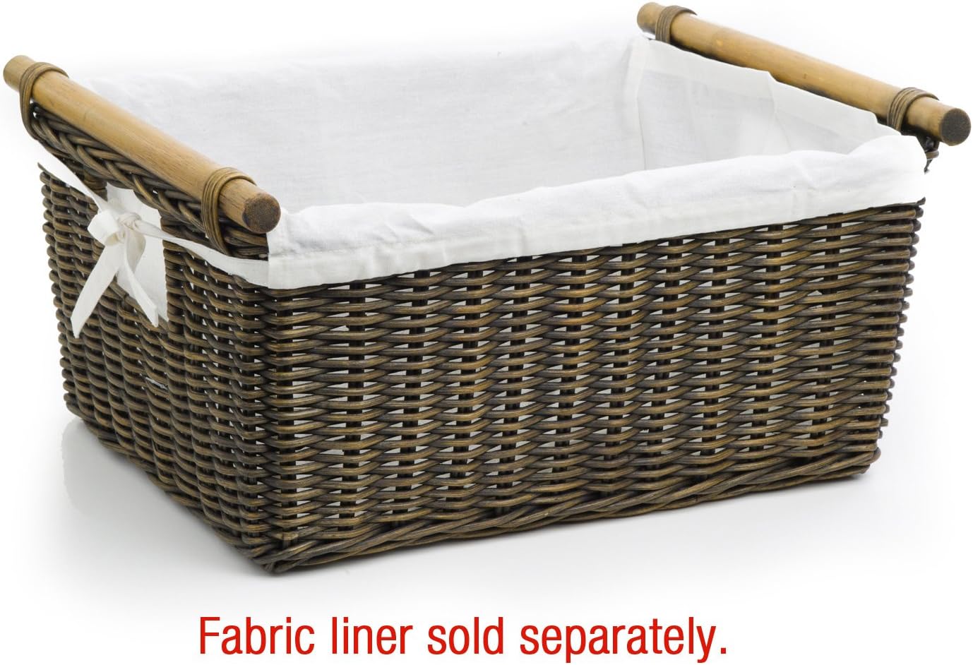 The Basket Lady Pole Handle Wicker Storage Basket, Large, 18 in L x 14.5 in W x 9 in H, Antique Walnut Brown