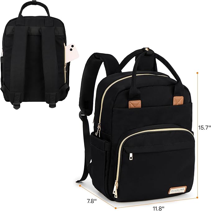 RUVALINO Diaper Bag Backpack, Large Capacity, Waterproof, Deep Black - Image 7