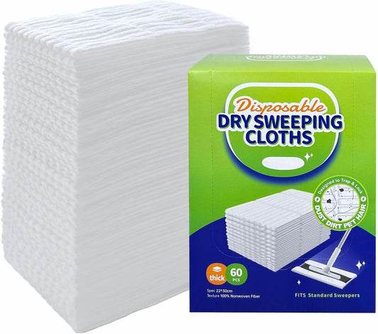 JEBBLAS Disposable Mop Cloth Dry Sweeping Pad for Flat Mop Sweeping Cloths Multi Surface Refills, 60 Pcs/Pack