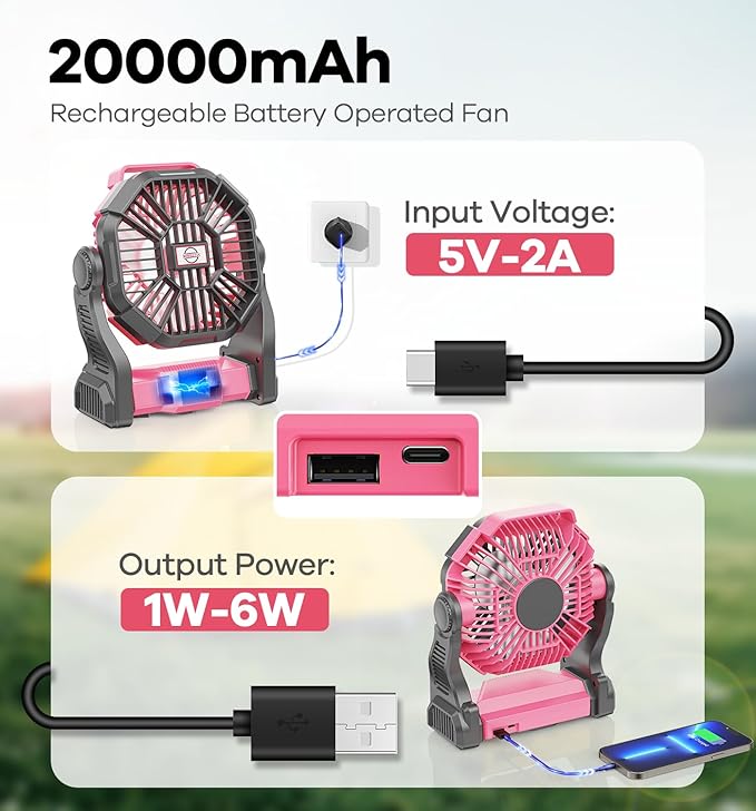 DOWILLDO 30000mAh Portable Battery Powered Camping Fan - - Image 2
