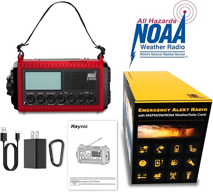 Raynic Emergency Radio, 5000mAh/18500mWh Weather Radio, Solar Hand Crank - Image 7