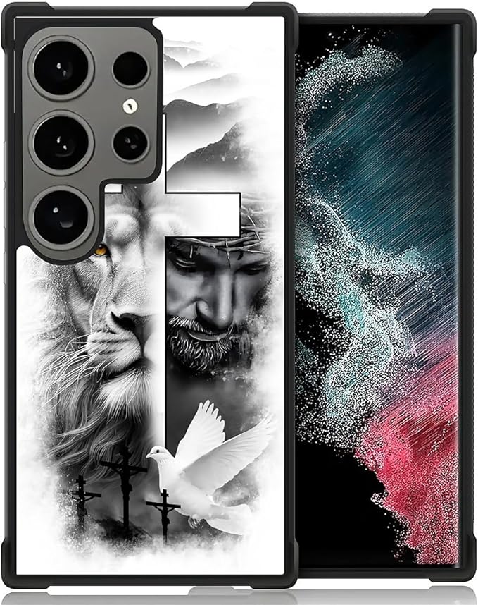 for Samsung Galaxy S24 Ultra Case, Lion Cross Jesus Christ Dove Pattern Graphic by FKBRCL4U