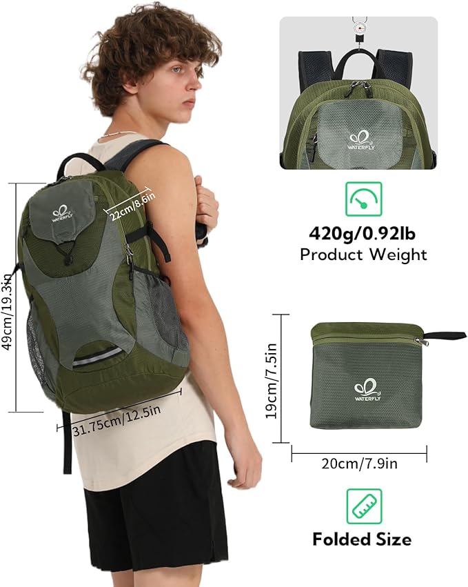 WATERFLY Lightweight Packable Hiking Backpack: 30L Foldable Travel Daypack - Image 2