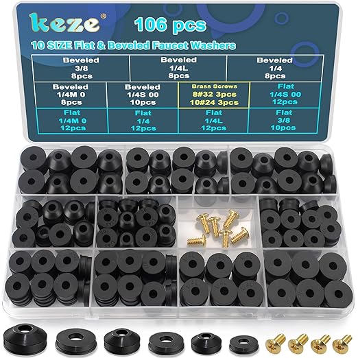 KEZE 106 PCS 10 Size Faucet Washers Assorted Kit by KEZE