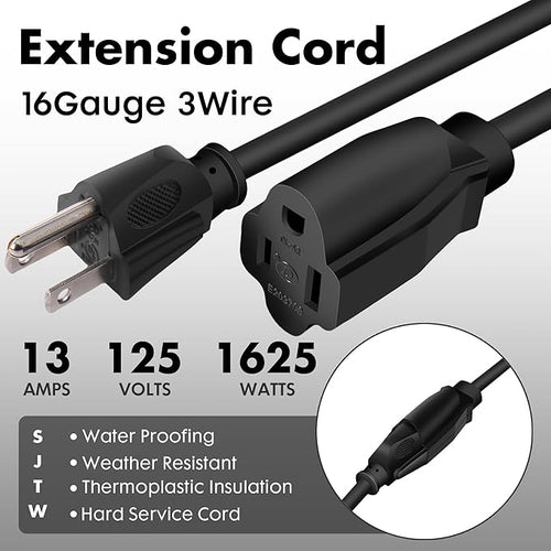 8ft Black Outdoor Extension Cord Waterproof, UL Listed, 16/3 SJTW Heavy Duty 3 - Image 2