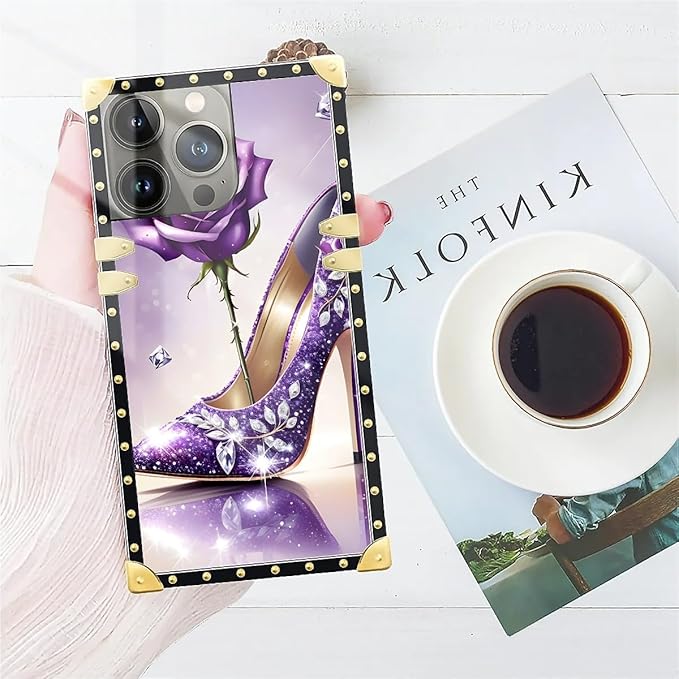 Compatible with iPhone 14 Pro Max Case, High Heeled Purple Diamond Rose Luxury - Image 7