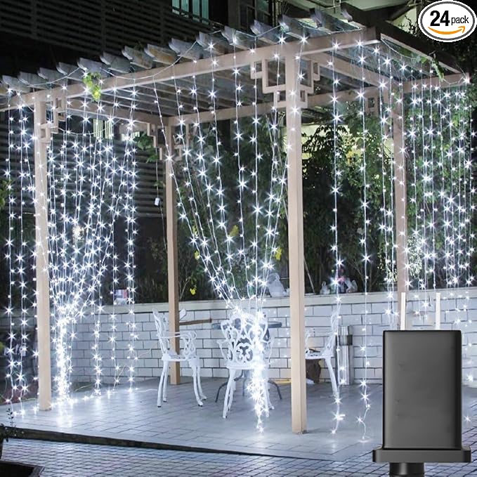 Solhice LED Curtain Lights Outdoor 20ft x10ft Cool White, 600 LED String Lights by Solhice