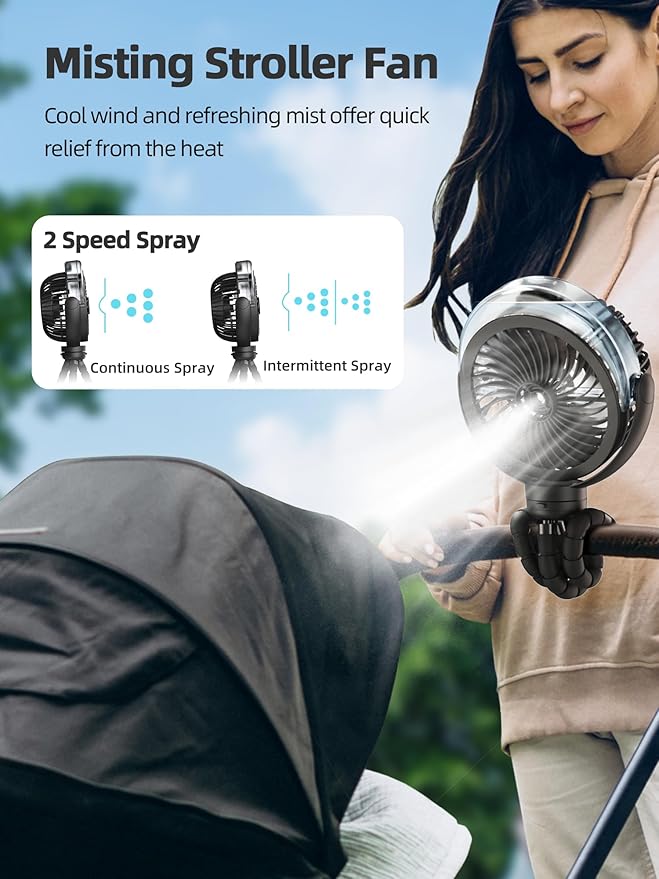 Misting Stroller Fan, 6000mAh Battery Operated Portable Fan - Image 2