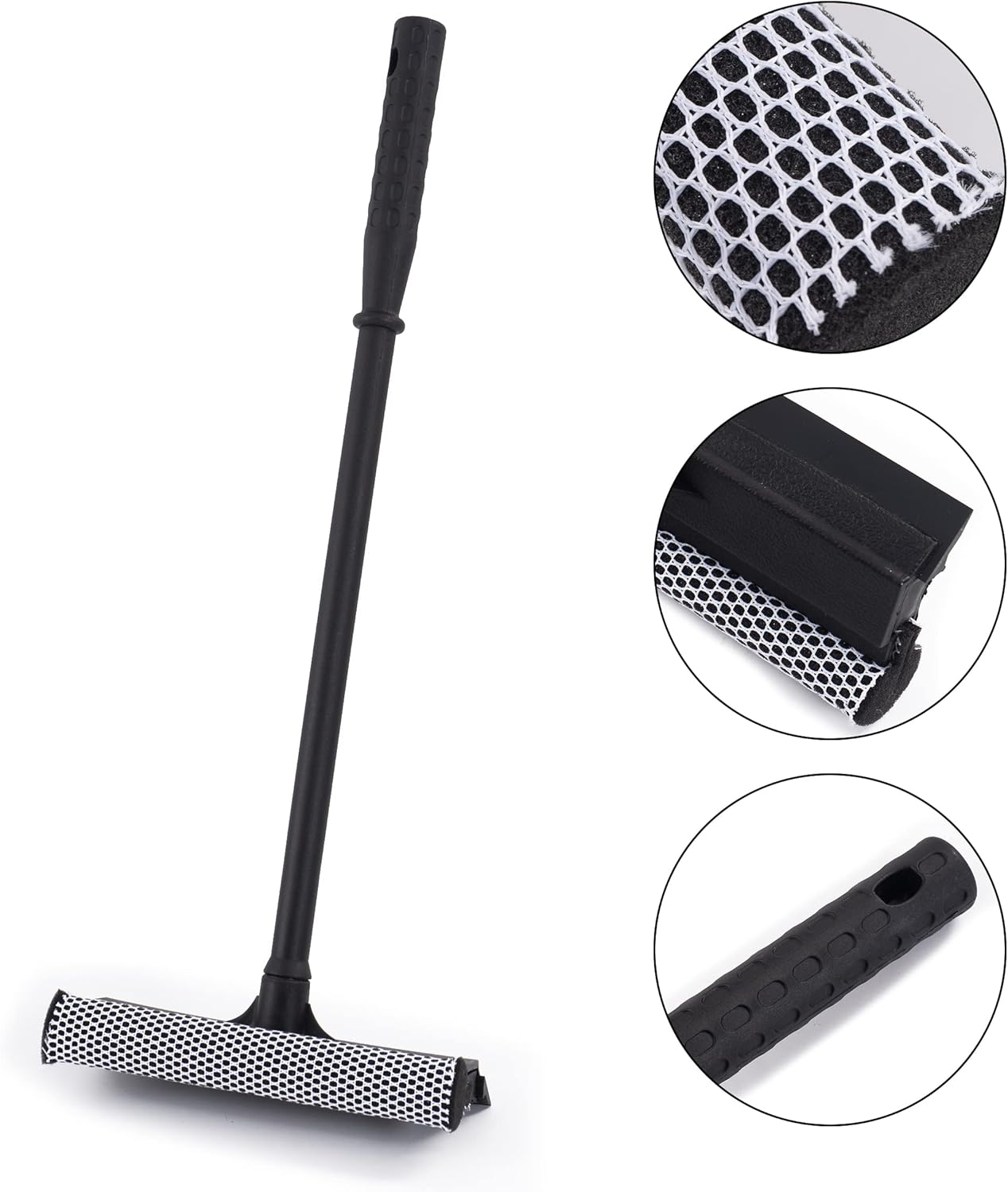 Matthew All Purpose Window Squeegee w/Premium Microfiber Cloth 3Pcs,Car Squeegee Windshield Cleaning Sponge and Rubber Squeegee,2-in-1 Window Cleaner Sponge(8'') and Soft Rubber with Pole 20''(3Pack)