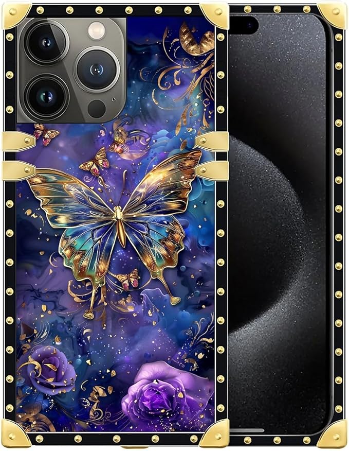 Compatible with iPhone 16 Pro Case, Glistening Golden Butterfly Vibrant Purple by Unknown