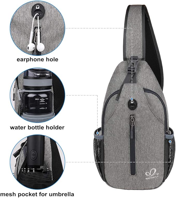 WATERFLY Crossbody Sling Backpack Sling Bag Travel Hiking Chest Bag Daypack - Image 5