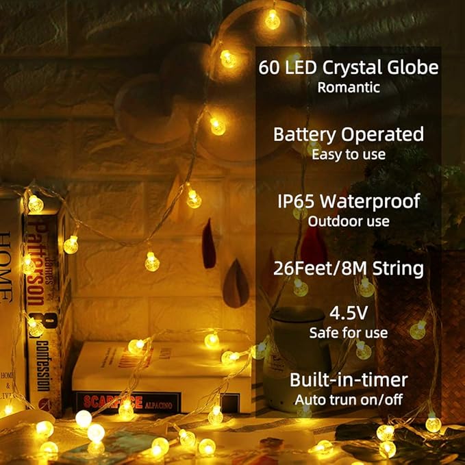 Metaku Globe String Lights Fairy Battery Operated 26ft 60LED - Image 2