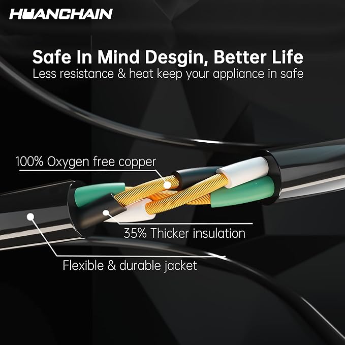 HUANCHAIN Indoor Outdoor Black Extension Cord 100 ft Waterproof, 16/3 Gauge - Image 3