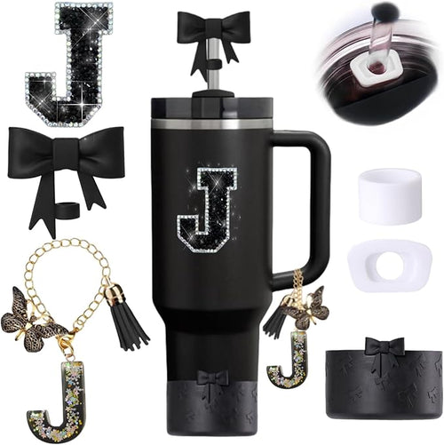 6pcs Black Stanley Cup Accessories Set, Bow Straw Topper by MOTEERLLU