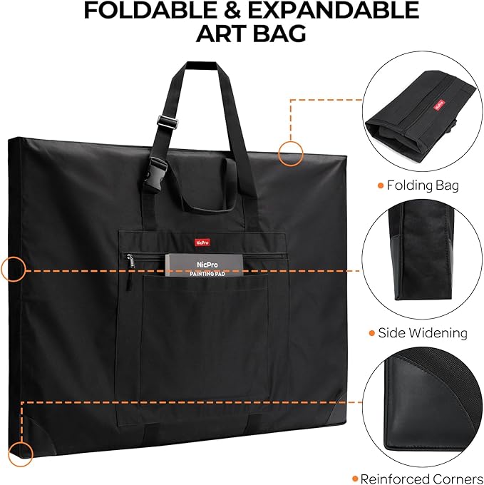 Nicpro Large Size Art Portfolio Case, Artist Portfolio Tote Bag - Image 4