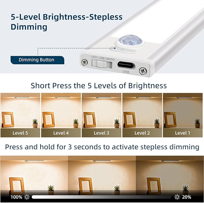 10inch Under Cabinet Lighting, 4 Pack Rechargeable Motion Sensor Light Indoor - Image 4