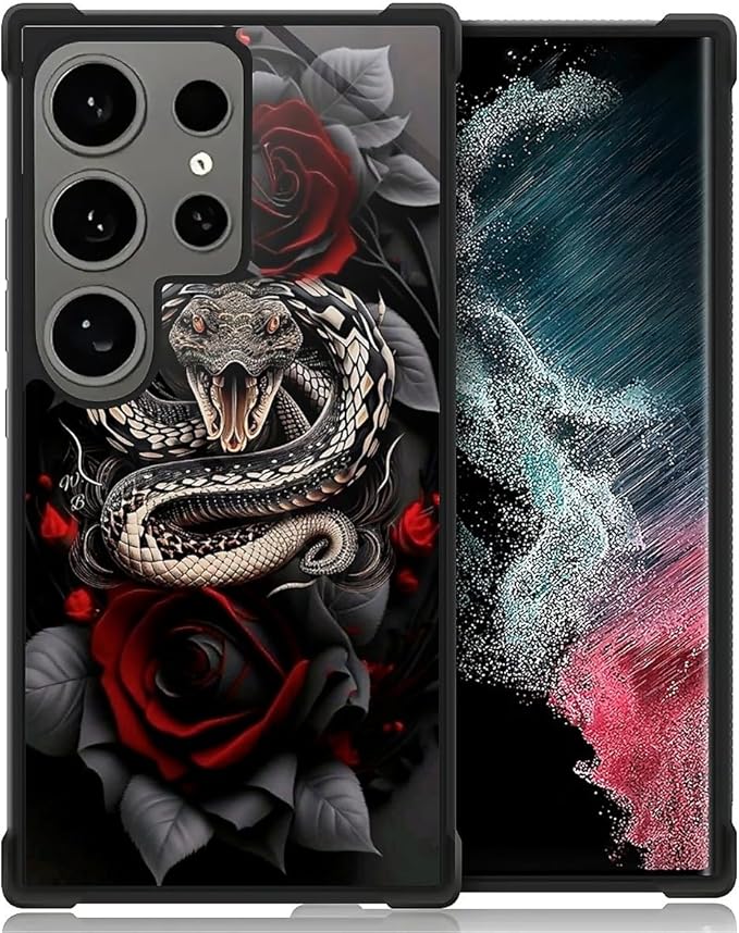 for Samsung Galaxy S24 Ultra Case, Entwined Rose Snake Pattern Graphic Design by FKBRCL4U