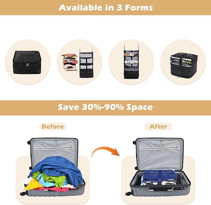 Surblue Hanging Closet Storage Bag Collapsible 3-Shelf Washable Oxford Fabric - Image 3