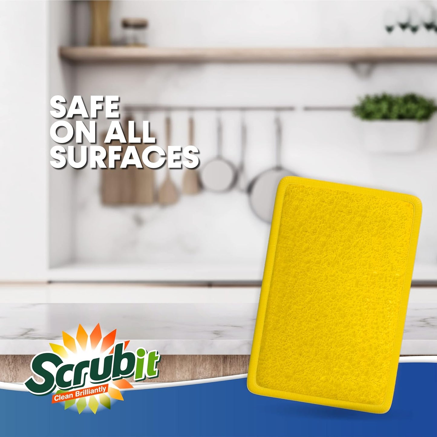 Scrub and Wipe Cleaning Pads [10 Pack] – SCRUBIT Dual Sided Scouring Pad and Sponge - Reusable Kitchen Scrubbing Sponges for Dishes, Pots, Pans Utensils & Non-Stick Cookware (Yellow)