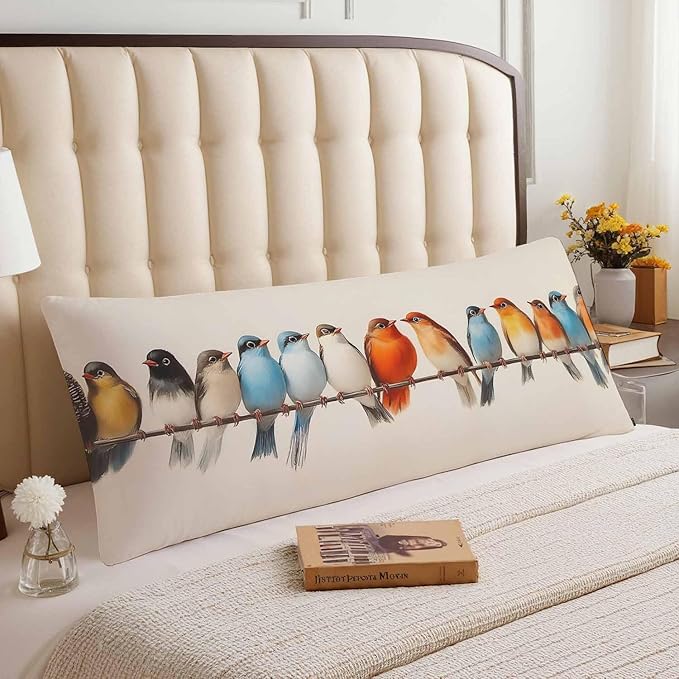 Body Pillow Covers Bird Body Pillowcase 20"X54", Vintage Birds Colorful Couch - Image 3