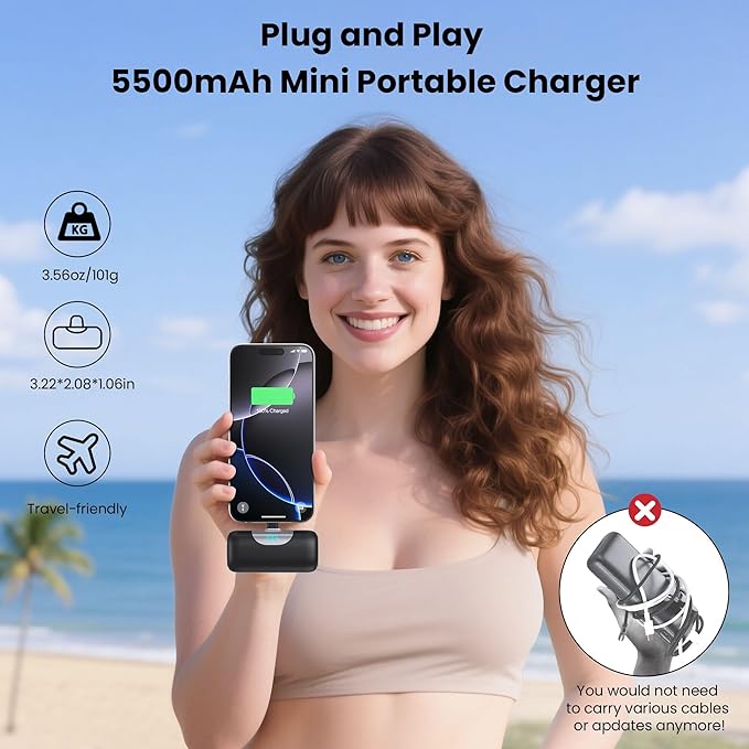 Mini Portable Charger for iPhone 17, 5500mAh LCD Display USB C Power Bank - Image 3
