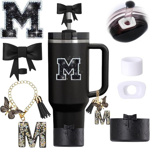 6pcs Black Stanley Cup Accessories Set, Bow Straw Topper by MOTEERLLU