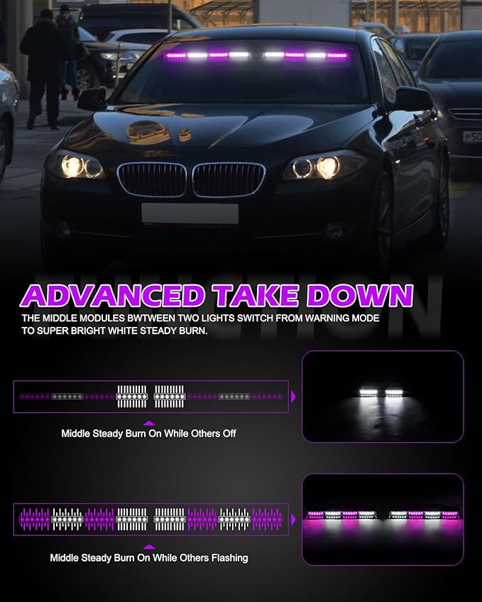 HLauto 604N Emergency Dash Strobe Lights: 2x16.8 inch Purple White Security - Image 4