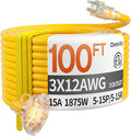 100ft 12 Gauge Heavy Duty 3 Outlet Extension Cord Splitter by Deeklify