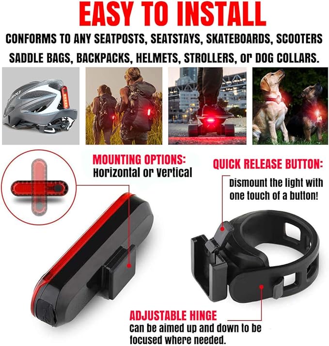 BLITZU USB-C Rechargeable Bike Tail Light 2 Pack, Bright Bicycle Rear Cycling - Image 9