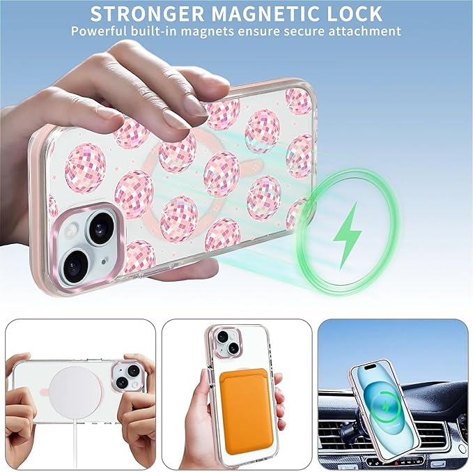 Case for iPhone 13/14, Disco Balls Pink Phone Case Design，for Women Girls - Image 3