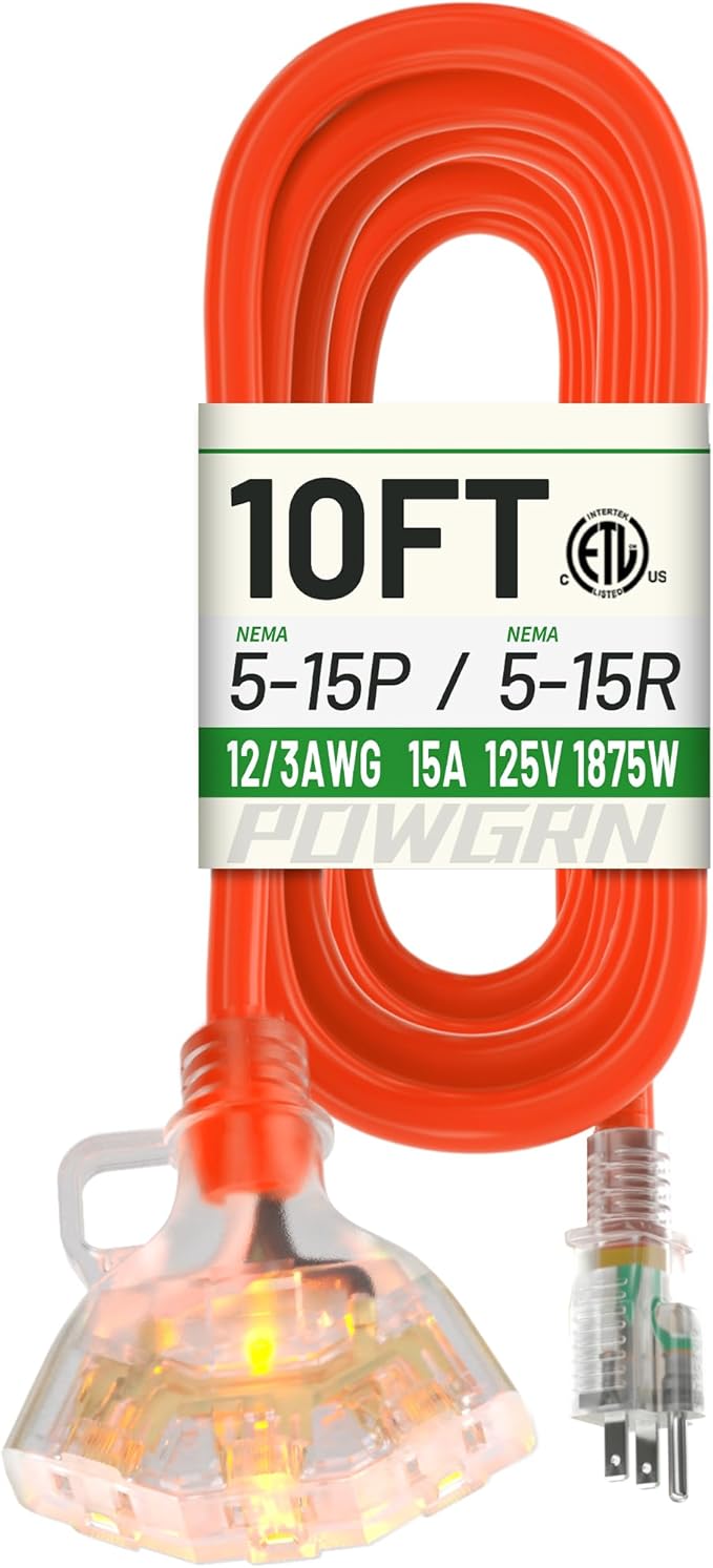 POWGRN 10 FT 12/3 Gauge Extension Cord - Image 8