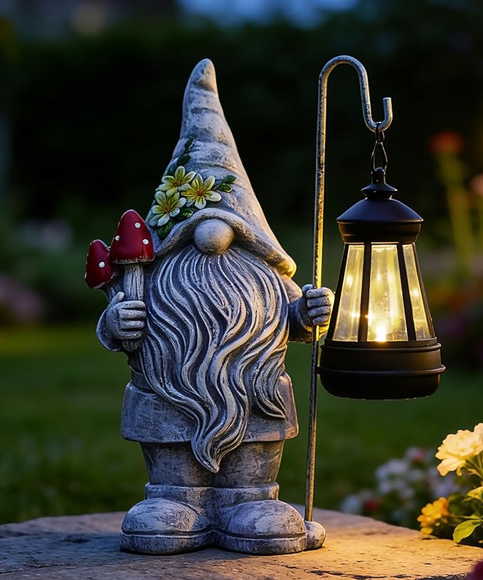 Garden Gnome Statue with Lantern: Outdoor Sculpture Decor - Image 8