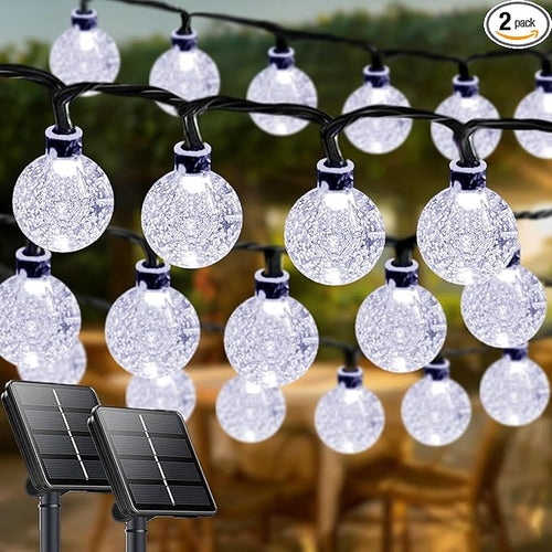 2-Pack 72FT 120 LED White Crystal Globe Solar String Lights Outdoor, Waterproof by LORRYTE
