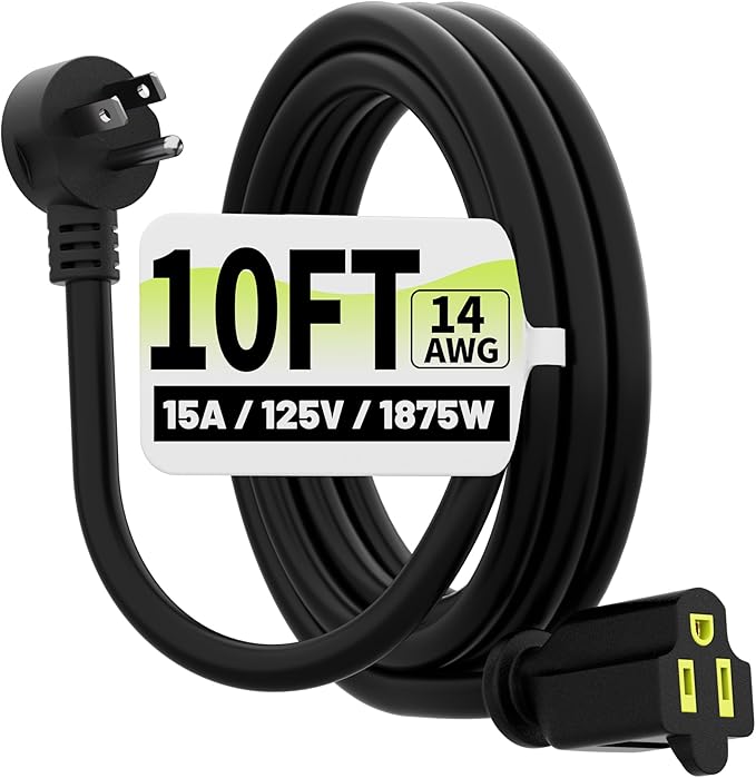 Vockjour 10 FT Black Low Profile Flat Plug 14 Gauge Heavy Duty Extension Cord by Vockjour