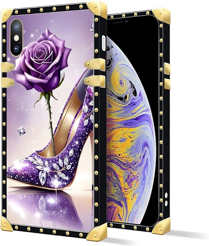 Compatible with iPhone Xs Max Case, High Heeled Purple Diamond Rose Luxury - Image 2