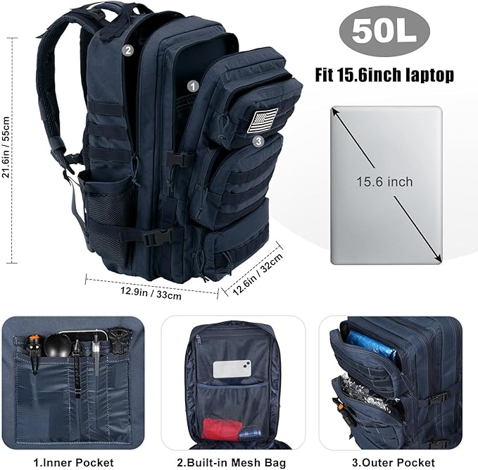 Military Tactical Backpack 50L Large Day Backpack - Image 3