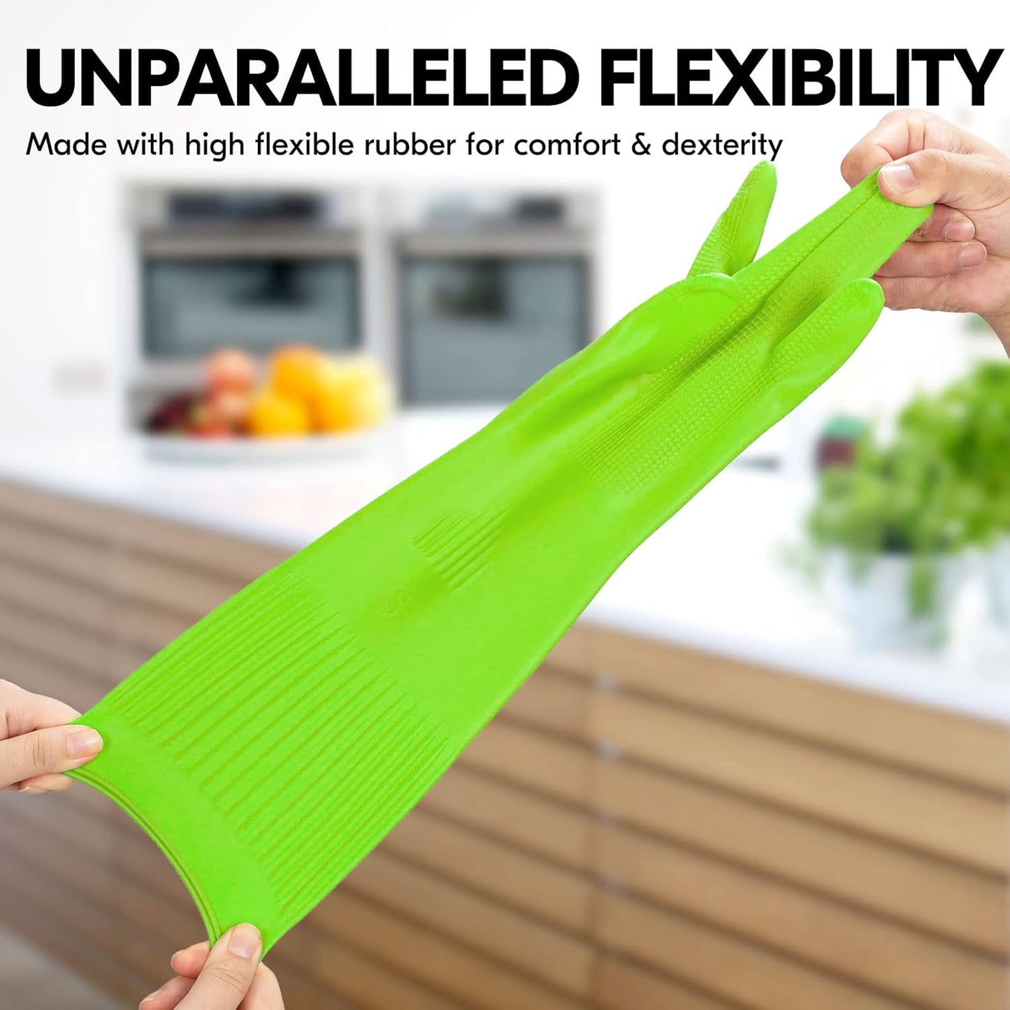 Vgo... 1-Pair Dishwashing Gloves, Reusable Household Gloves, Kitchen Gloves, Long Sleeve, Thick Latex, Cleaning, Washing, Working, Painting, Gardening, Pet Care (Size S,Green, RB2143)