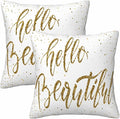 Hello Beautiful Bling Pillow Covers 18 X 18 Gold Glitter Motivational Quote Set by Unknown