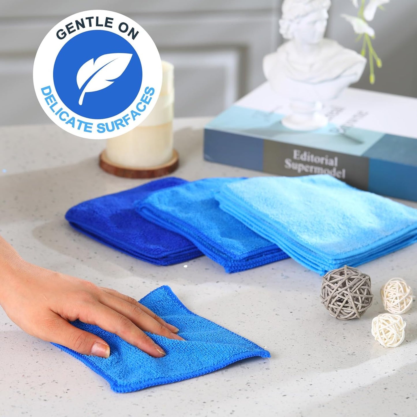 Tanlade Microfiber Cleaning Cloth 6"x6" Cleaning Rags Reasonable Kitchen Towels Microfiber Towels Cars Wash Dry Erase Cloth (Blue/Light Blue/Dark Blue,30 Pcs)