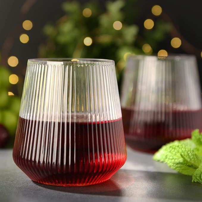 hotder Stemless Wine Glasses Set of 4, 12 oz Tritan Unbreakable, Vertical Design - Image 5