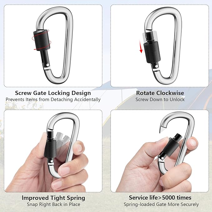 sprookber 3" Locking Carabiners | Keychain Carbineers D Ring Key Clip Spring - Image 3