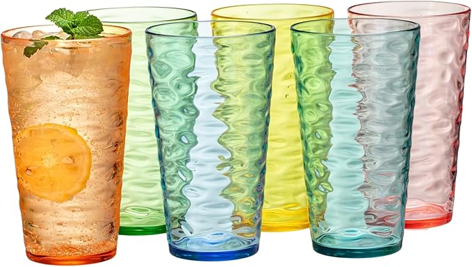 20oz Acrylic Glasses, Water-Ripple Design Shatter-Proof Plastic Cups, Reusable by MIYOPESI