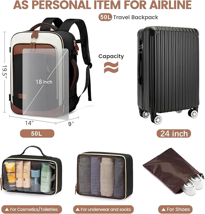 LOVEVOOK 50L Travel Backpack Carry On Airline Approved, Large Backpack - Image 5